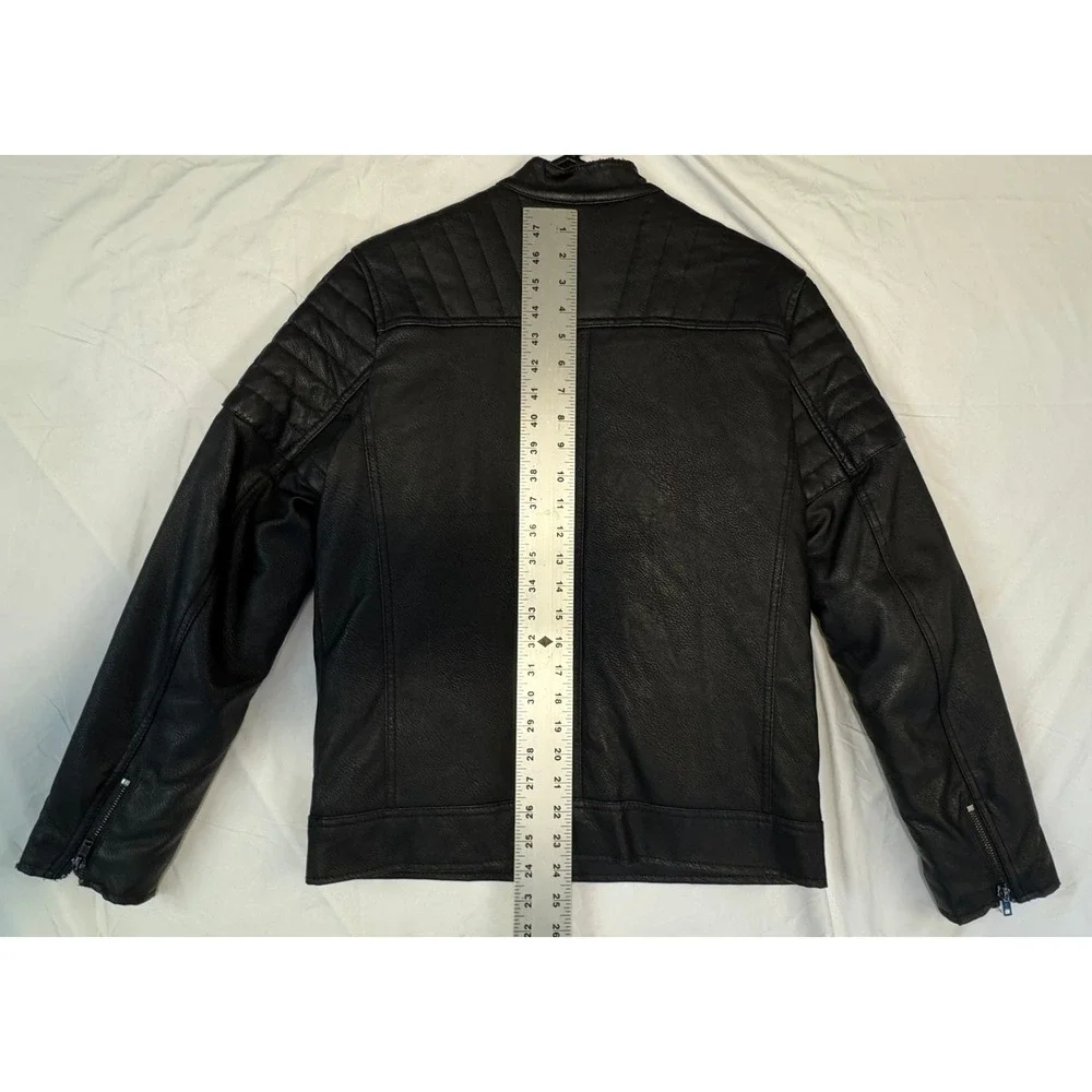ASOS Mens Faux Leather Biker Jacket Black Quilted Shoulder Cafe Racer XS